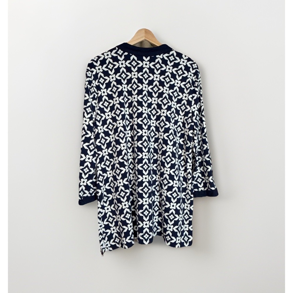 Charter Club Women's Geometric Tunic Top Size XL 3/4 Sleeve Navy & White Stretch - Picture 3 of 5
